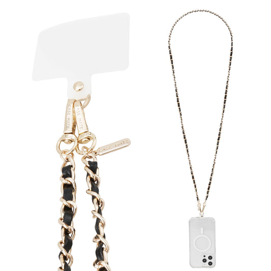 Case-Mate Crossbody Phone Lanyard/Chain - Gold Chain Black Leather