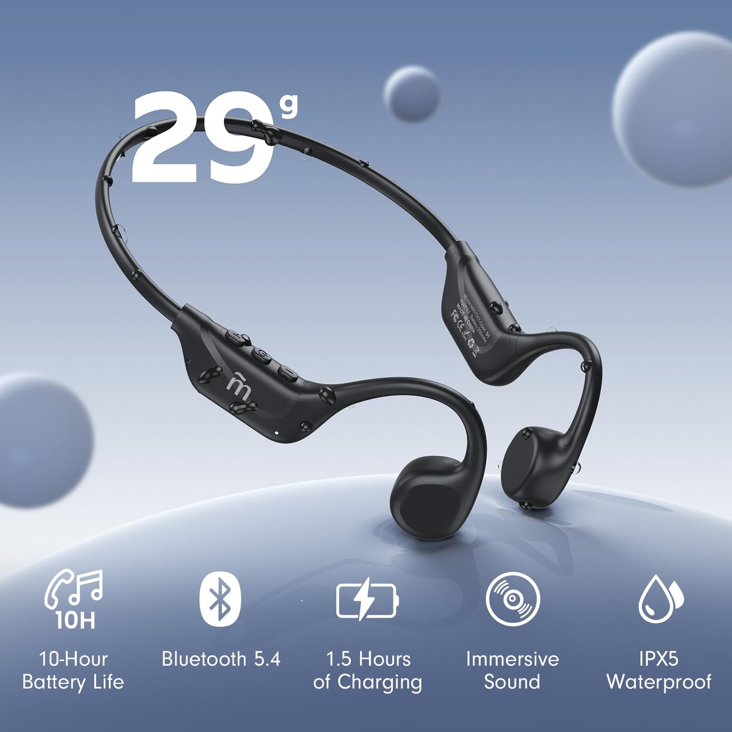 MRYTKY Bone Conduction Headphones,Open Ear Headphones Bluetooth5.4 with Mic,Wireless Headphones 10H Playtime, Waterproof Sport Headphone Suitable