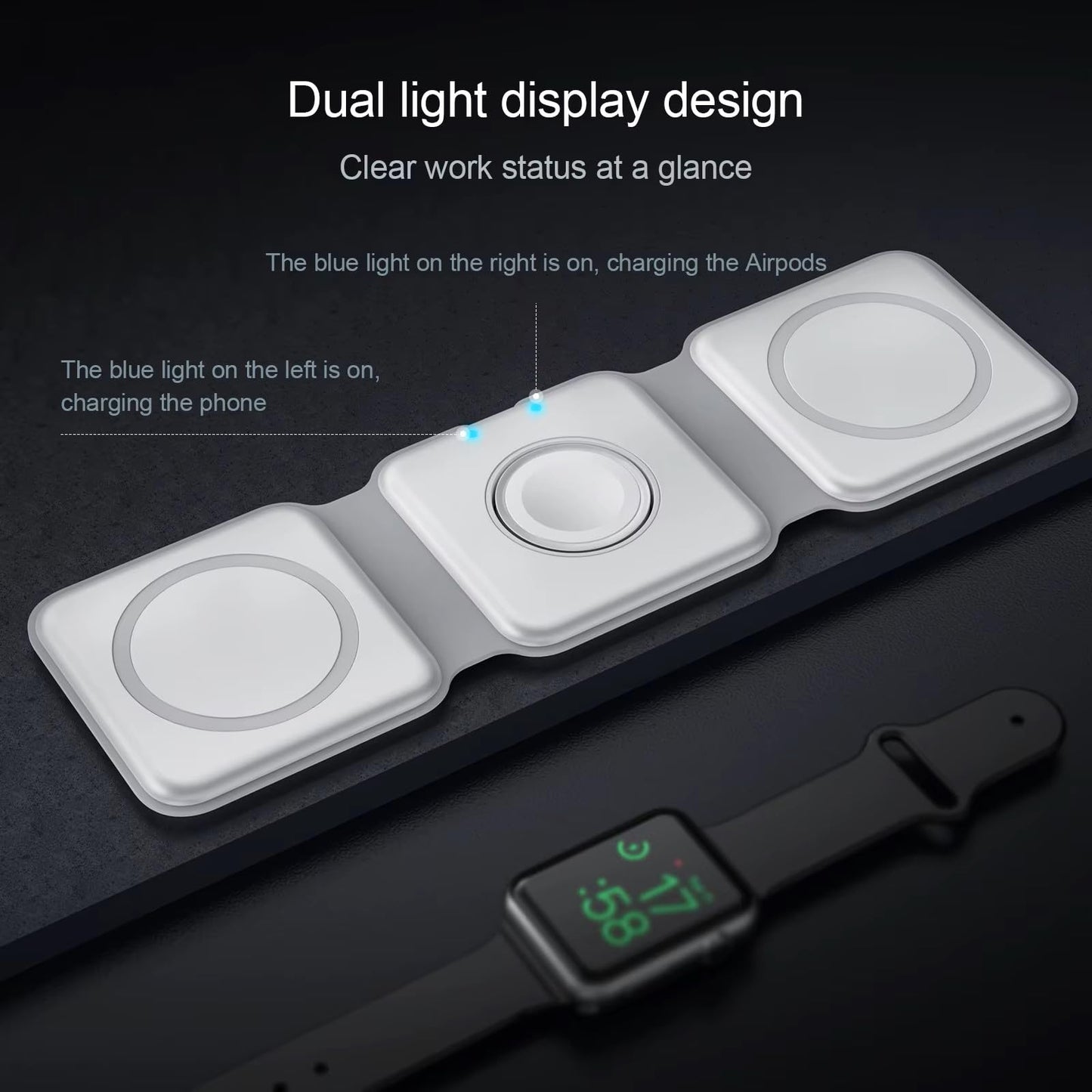Apple Devices Charging Pad for iPhone 12 13 14 15 16 Pro Max, iWatch, Airpods - 3 in 1 Wireless, Magnetic Foldable Travel Charger Station for Multiple