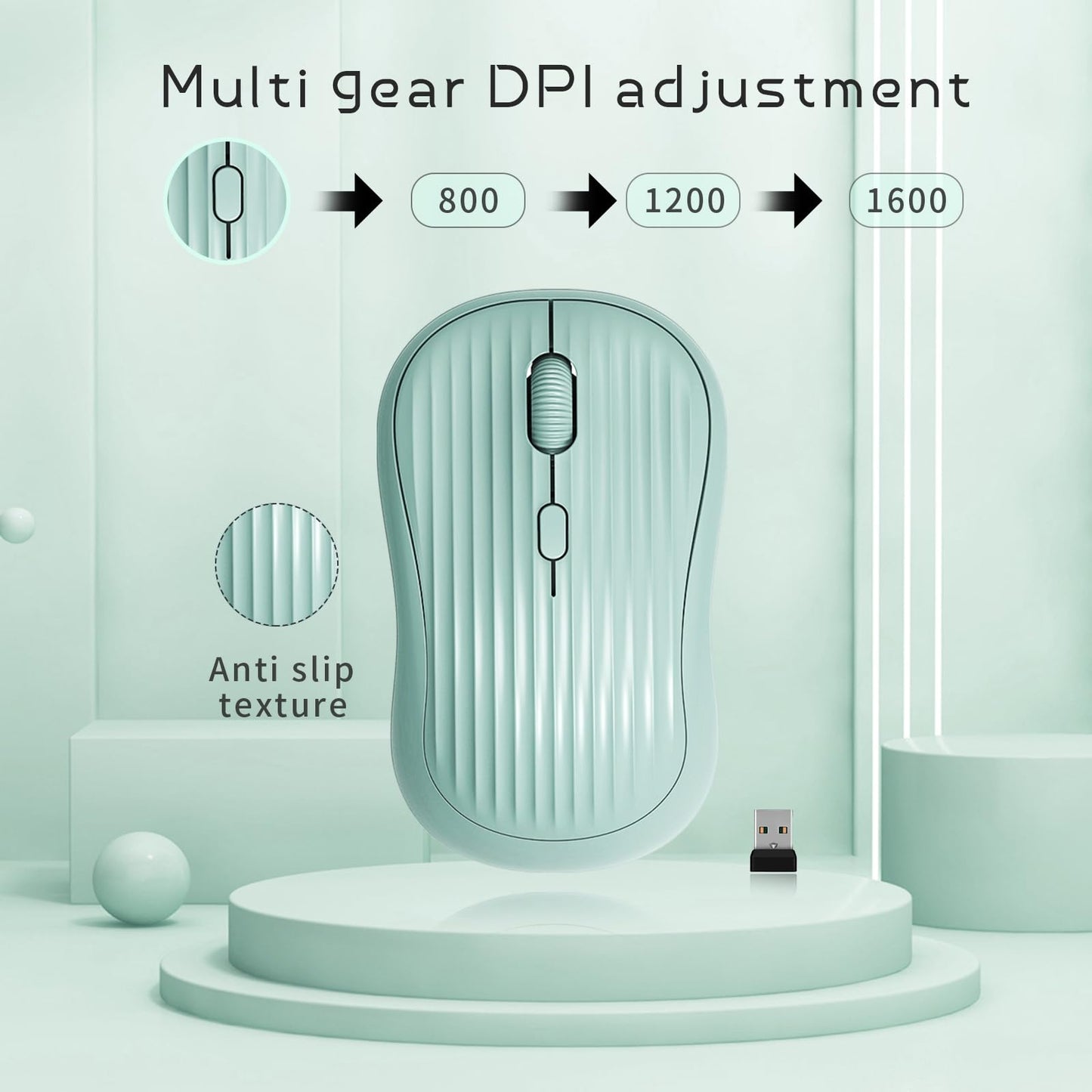 ONE-UP Wireless Mouse, 2.4G + BT, Rechargeable Battery, 4-Key, DPI: 800/1200/1600, Silent, Type-C, USB Nano Receiver, Ergonomic, Portable, for Laptop