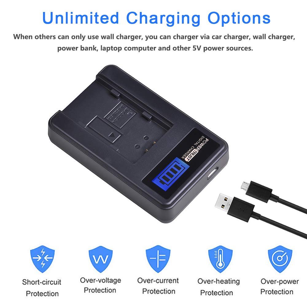 PowerTrust 1x BN-VG121 BN-VG121US VG121US Battery + LCD USB Charger for JVC Everio GZ-E Series BN-VG138, BN-VG138US, BN-VG107, BN-VG107U, BN-VG107US