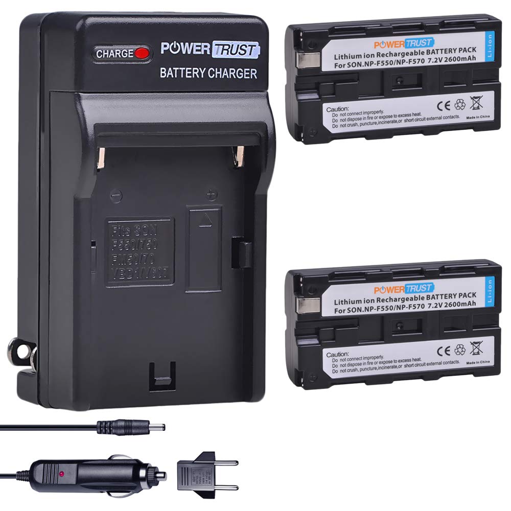 PowerTrust 2-Pack NP-F550 / NP-F570 Battery and Fast Charger for Sony NP-F330 NP-F530 NP-F570 NP-F730 NP-F750 Hi-8 GV-D200 D800 TRV81 CCD-SC55