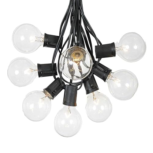 100 Foot G50 Outdoor Patio String Lights with 125 Clear Globe Bulbs - Indoor Outdoor String Lights - Market Bistro Café Hanging String Lights - C9/E17