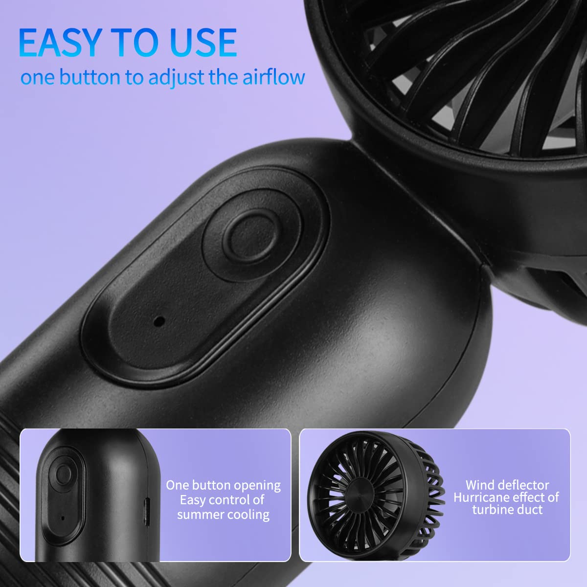 Mini Portable Fan 2 Pack, Cute Handheld Fan Battery Operated Lightweight Small Personal Fan with 3 Speeds and USB Rechargeable Eyelash Fan for Stylish