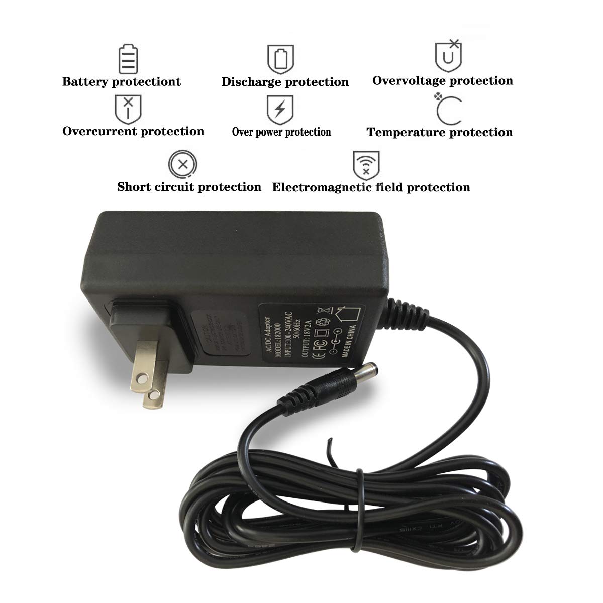 18V 2A 36W AC/DC Power Supply Adapter, Wall, Center Positive DC Plug 5.5x2.1mm 5.5mmx2.5mm Compatible for 18 Volt 1A 1.1A 1.2A 1.3A 1.4A 1.5A 1.6A…