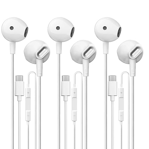 USB C Headphones 3 Pack, Type C Earbuds HiFi Stereo, Type C Earphones with Microphone Volume Control Compatible with Samsung, Google, iPhone 17 16…