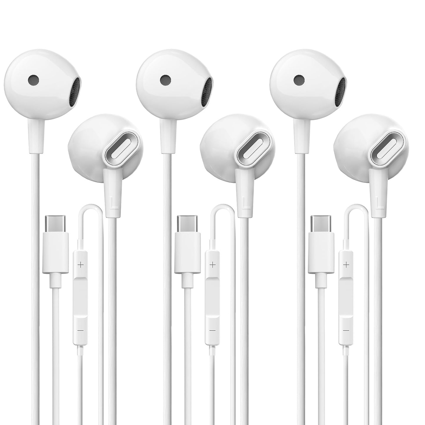 USB C Headphones 3 Pack, Type C Earbuds HiFi Stereo, Type C Earphones with Microphone Volume Control Compatible with Samsung, Google, iPhone 17 16…
