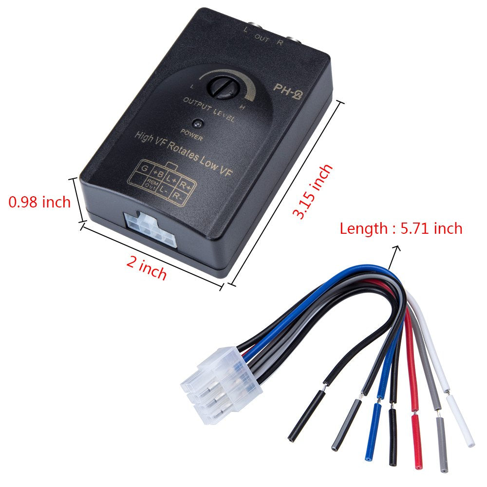 Mr. Ho Auto Car RCA High to Low 2-Channel Line Output Converter with Adjustable Subwoofer Level for Car Amplifier - Black