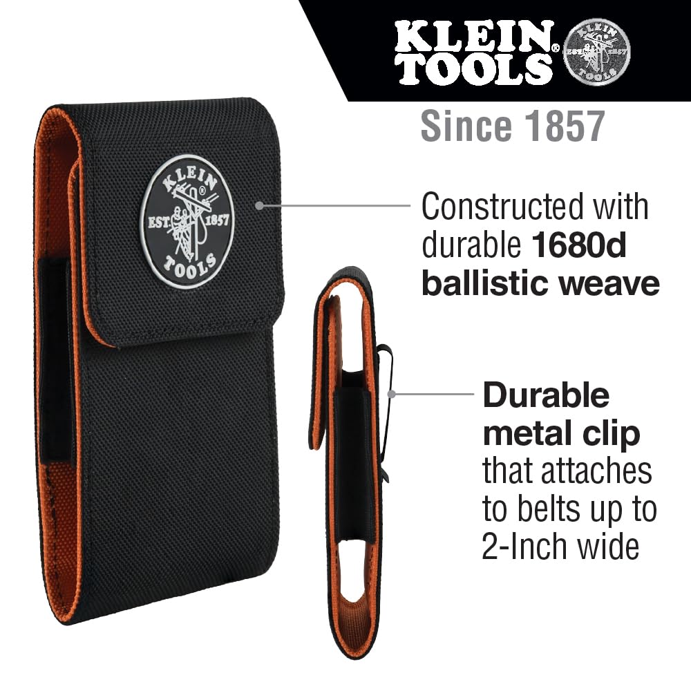 Klein Tools 55474 Phone Holder, XX-Large, Fits iPhone, Google, LG, Samsung Phones, With Magnetic Closure and Belt Clip