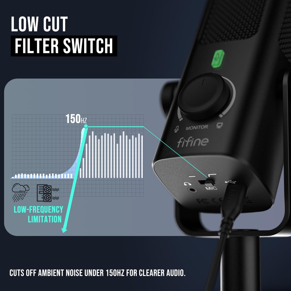 FIFINE USB-Podcast-Condenser-Microphone for Studio-Recording/Computer-Streaming, Desktop-Metal-Mic for YouTube Music Vocal Creation, with Monitor-Mix