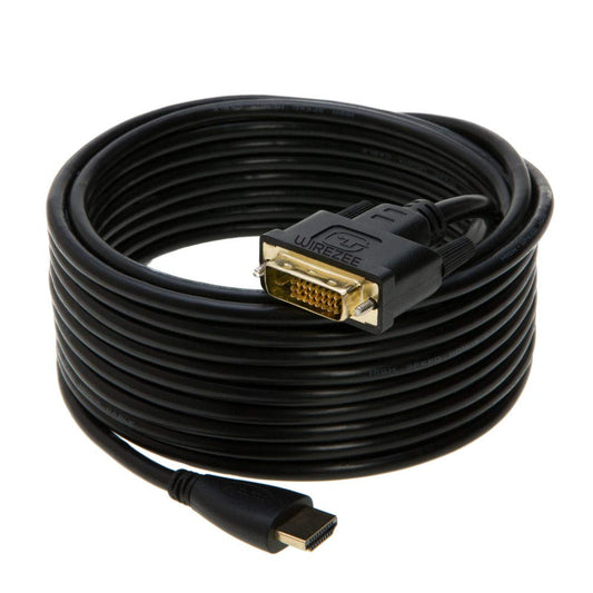WireZee 25FT HDMI to DVI-D 24+1 Cable - HDMI Male to DVI-D Male Adapter Cable for Monitor, PC, Laptop, TV, Projector - High-Speed Digital Video Cable
