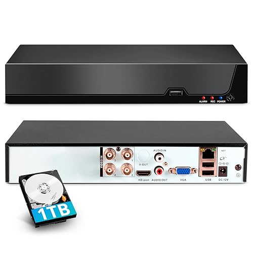 4 Channel DVR for Security Camera with 1TB Hard Drive, 4CH DVR Supports 5MP/4MP/1080P AHD/TVI/CVI/CVBS/IP Cameras, 24/7 Surveillance Recording,Human