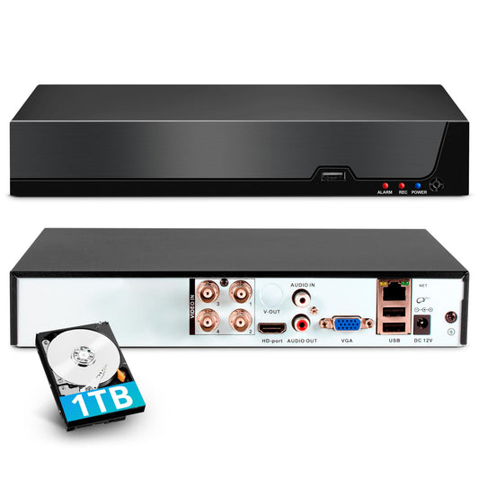 4 Channel DVR for Security Camera with 1TB Hard Drive, 4CH DVR Supports 5MP/4MP/1080P AHD/TVI/CVI/CVBS/IP Cameras, 24/7 Surveillance Recording,Human