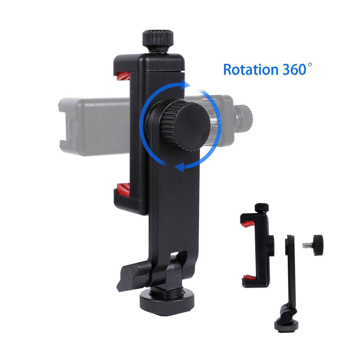 Leenconghui Phone Tripod Mount Adapter, with Cold Shoe&1/4" Hole for Tripod/Selfie Stick/Camera Stand, 360° Rotates Adjustable Phone Clip Clamp Holder