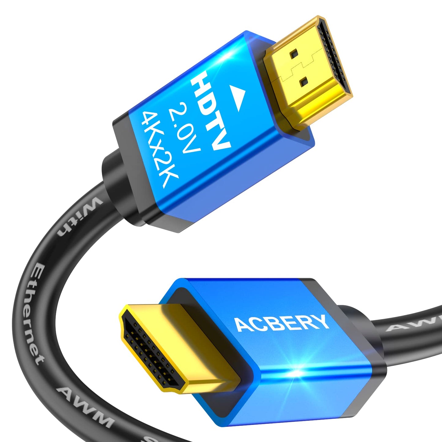 ACBERY 4K HDMI Cable 15FT, 18Gbps Ultra High Speed HDMI 2.0 Cable, 4K@60Hz 2K 3D HDR 2160P ARC & Ethernet HDMI Cord, HDMI to HDMI Cable for Laptop