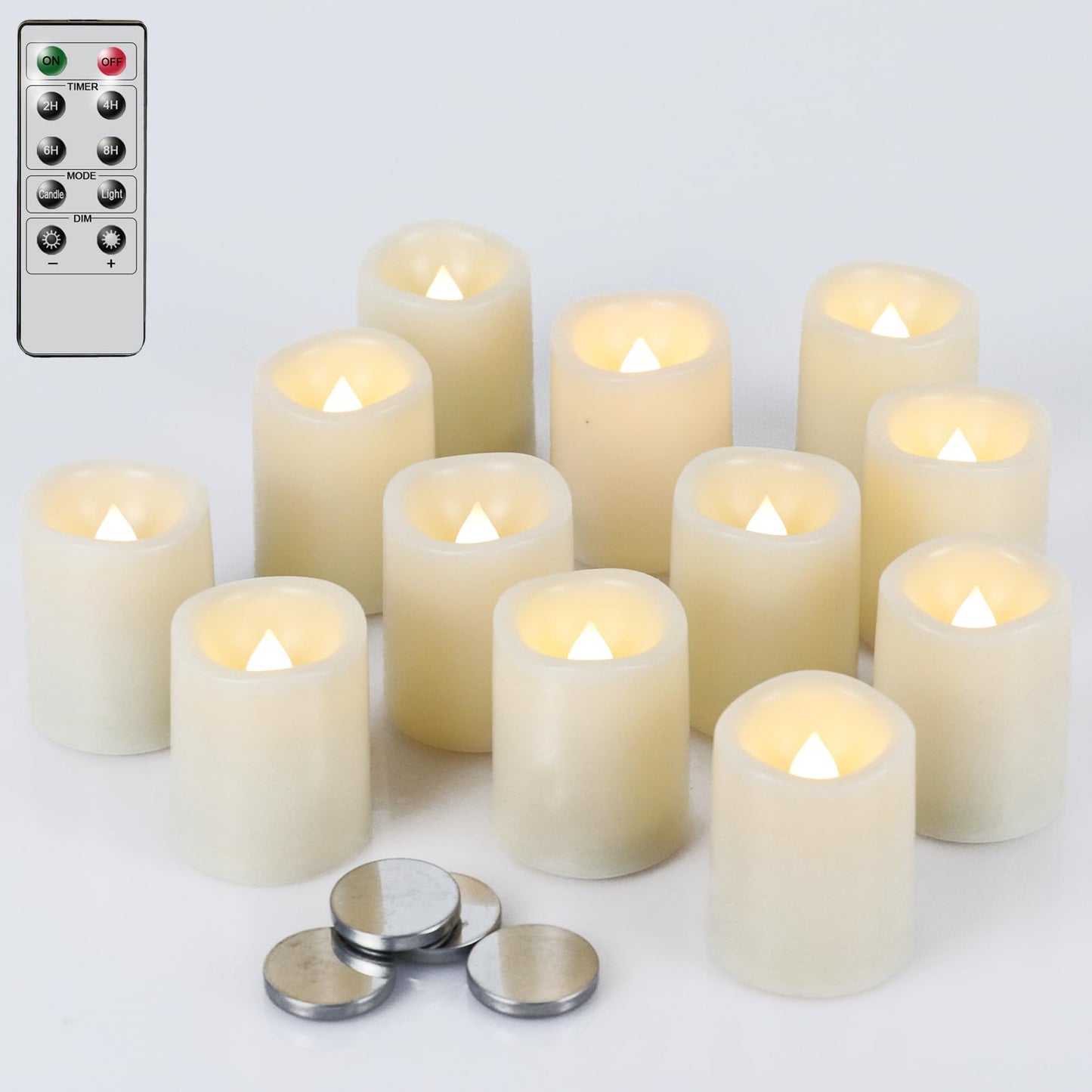 DRomance Flameless Flickering LED Votive Candles Remote and Timer, Battery Operated Tealights Battery Included, Amber Yellow Light 1.5 x 2 inch Set