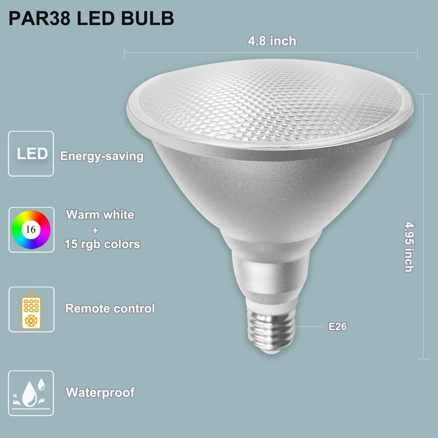 CUISANHOUSE Par38 Color Changing Flood Light Bulbs, Outdoor/Indoor Dimmable E26 30W LED Remote Control Bulb for Valentine's Day Home Party