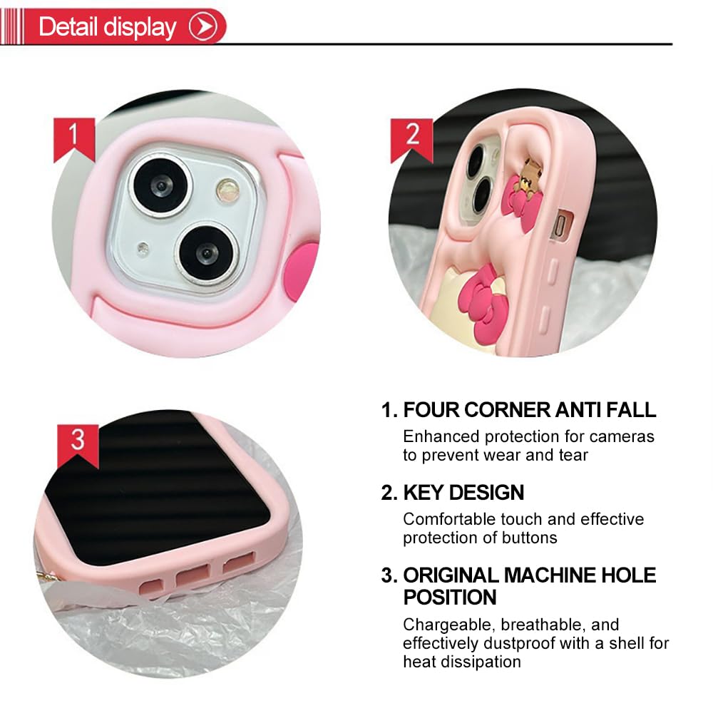 Tenmonth Cartoon Case Compatible with iPhone 13/14 Case, Cute Funny Kawaii Cat Kitty Phone Case 3D Character Soft Silicone Cover Case for Kids Girls