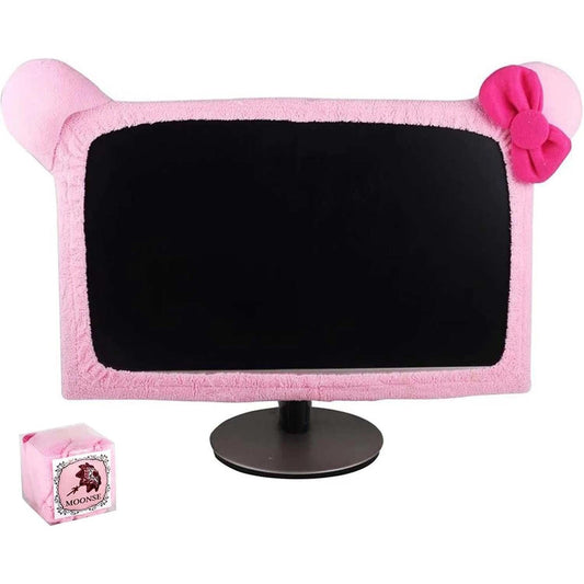 Monfurise 1 Pcs Cute Cat Ear Computer Monitor Cover, Kawaii Pink Dustproof Screen Protector for 20-29 Inch Display, Soft Elastic Fabric Monitor Dust