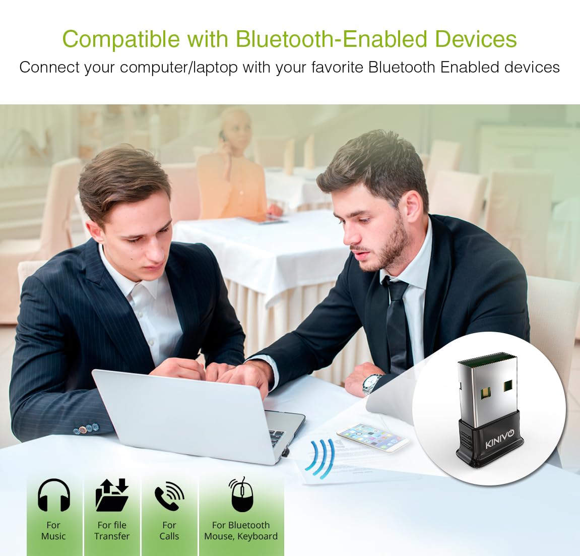 Kinivo USB Bluetooth Adapter for PC BTD400 (Bluetooth 4.0 Dongle Receiver, Low Energy) - Compatible with Windows 11/10/8.1/8, Raspberry Pi, Linux