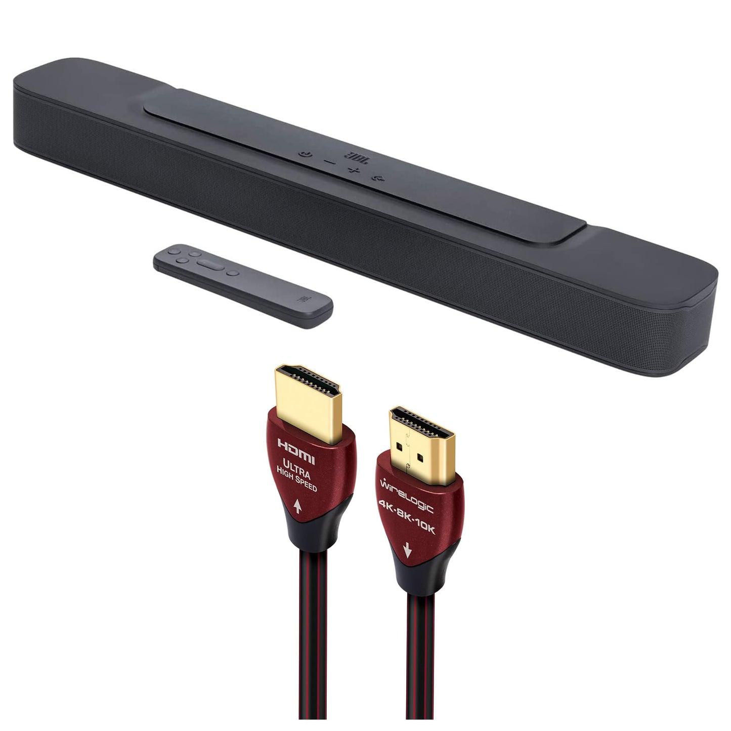 JBL BAR-2-0-ALL-IN-ONE-MK2 Compact 2ch Soundbar with Dolby Digital and a WireLogic Ruby 8ft Ultra High Speed 4K-8K-10K HDMI Cable w/UHD, HDR, VRR