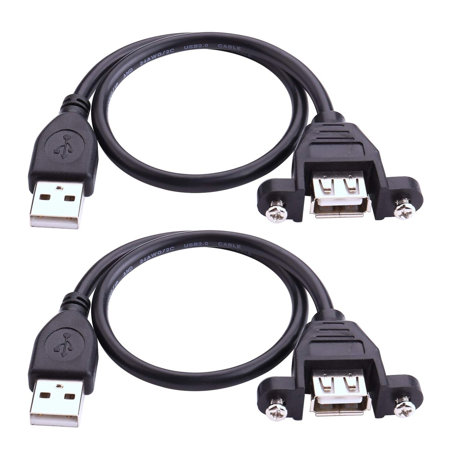 iGreely USB Extension Cable 2Pack 1Ft/30cm USB 2.0 Panel-Mount Type A Male to Type A Female Cable