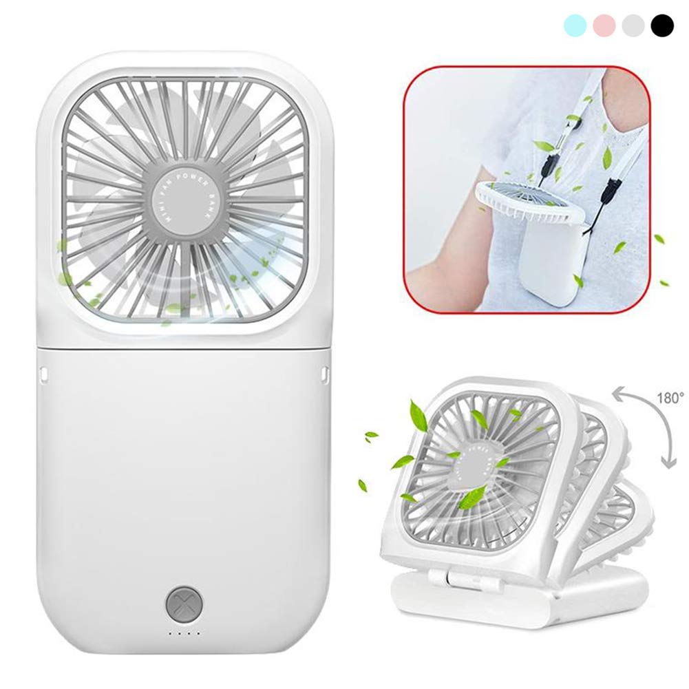 Allxin Portable Neck Fan Mini Quiet Handheld Personal 0-180° Foldable USB Rechargeable Fan Operated for Home Office Outdoor Travel, 3000mAh Power Bank