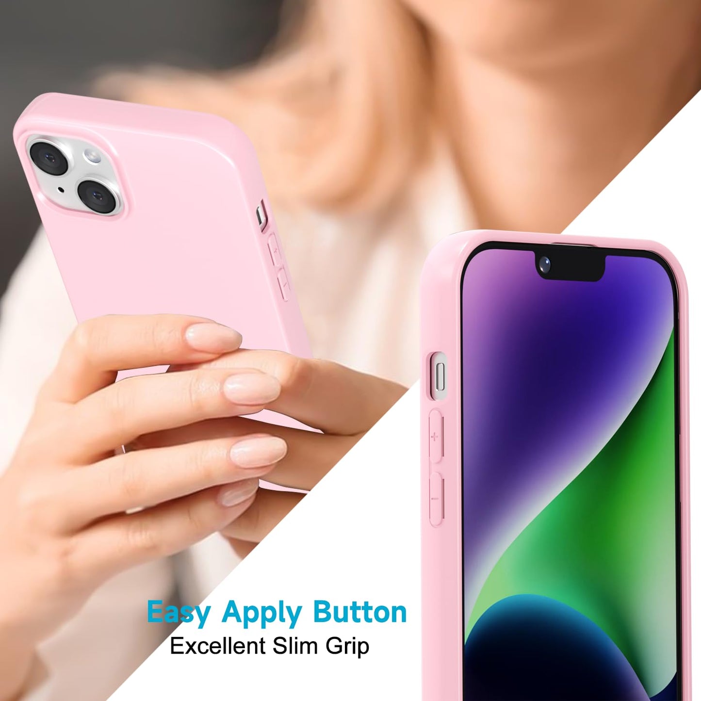 LoeoeL for iPhone 14 Plus Phone Case Liquid Silicone, Cute Girly Thin Ultra Slim Jelly Soft Rubber Gel Protective Glossy Hard Plastic Case, Plain