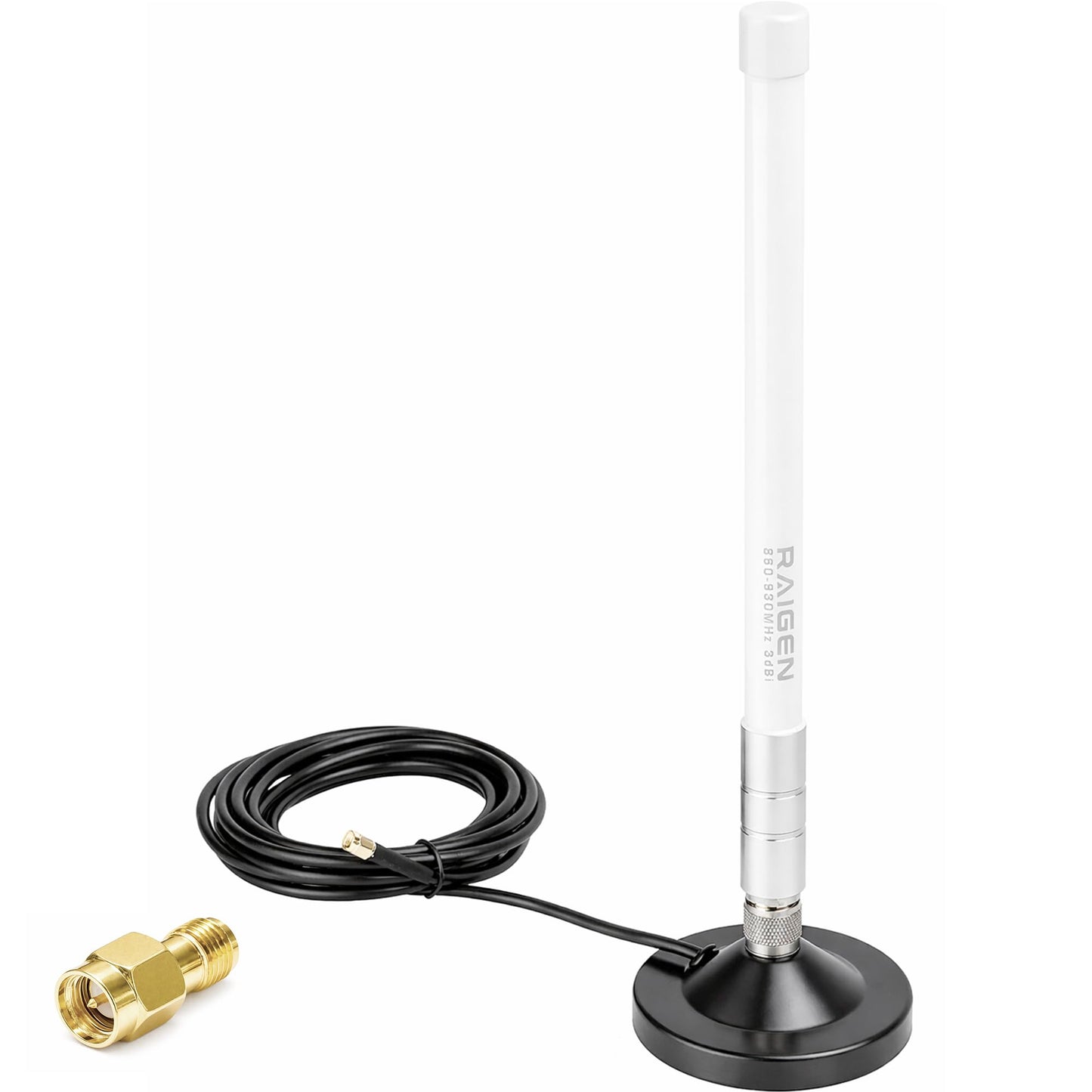 Lora Fiberglass Antenna 915Mhz + Magnetic Base w/SMA Female 6.5ft Cable + SMA Male Adapter MHz for WiFi, IoT, RFID Systems, Helium Miner - Nebra, RAK