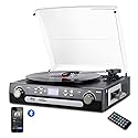 DIGITNOW Bluetooth Record Player with Stereo Speakers, Turntable for Vinyl to MP3 with Cassette Play, AM/FM Radio, Remote Control, USB/SD Encoding