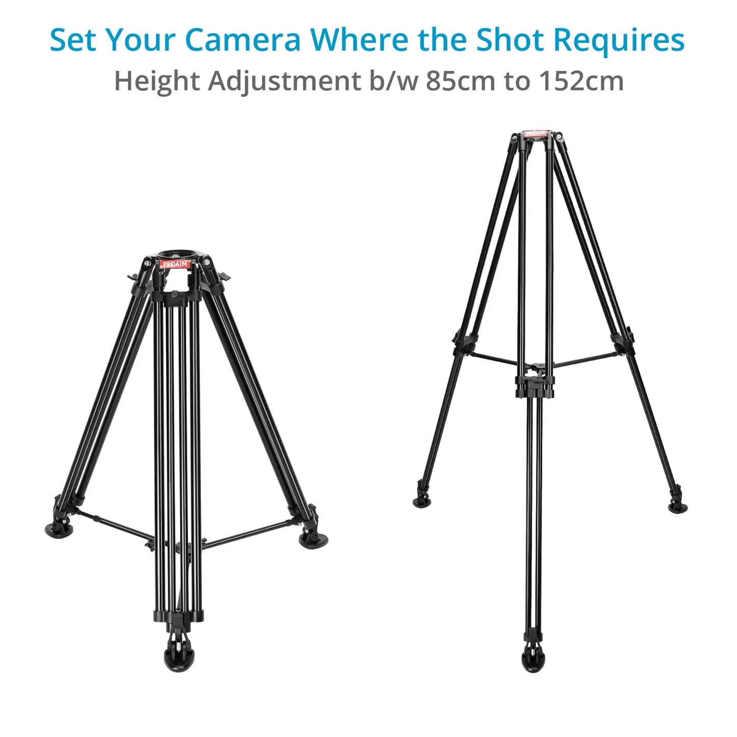 Proaim 100mm Telescopic Tripod Stand w/Shoes for DSLR Video Camera, Slider, Jib/Crane & Fluid Head. Aluminum Made, Reliable & Stable. for Travel