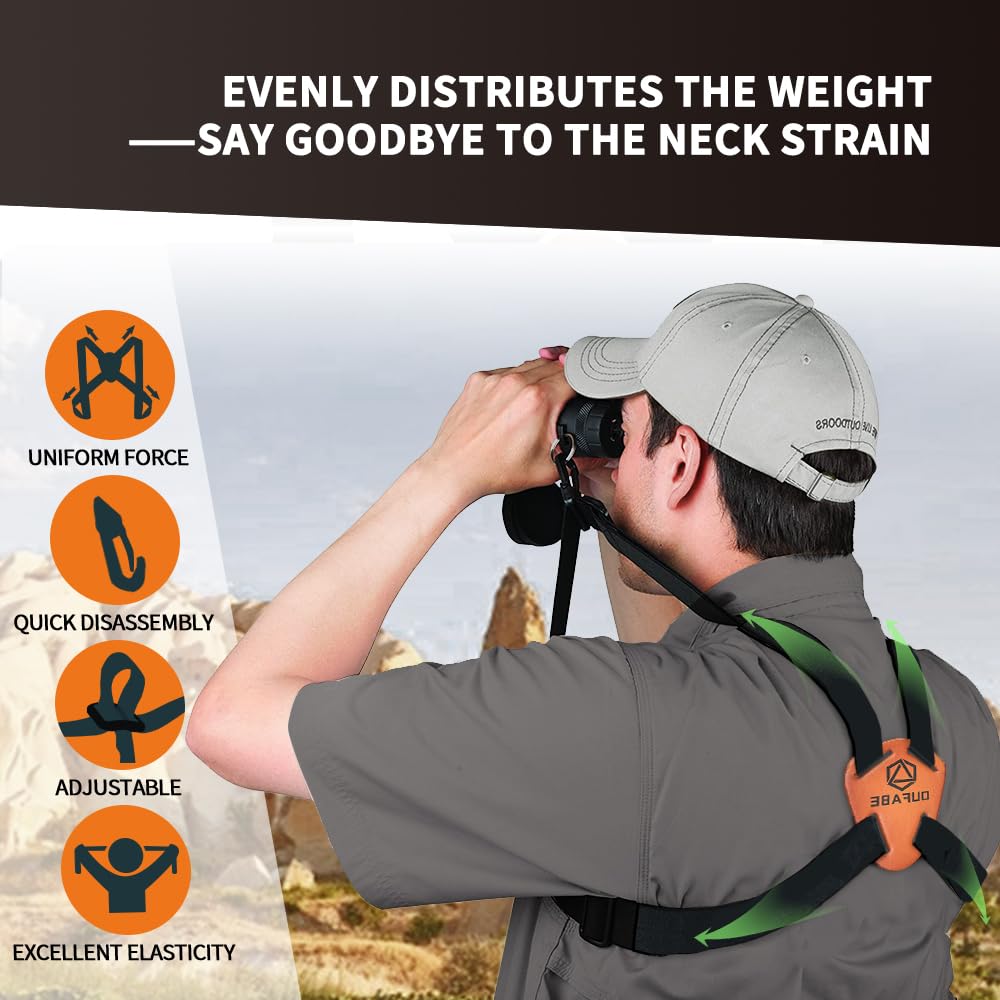 OUFABE Binocular Harness Strap, X-shaped Adjustable and Deluxe Bino Chest Straps for Hunting, Fits for Carrying Binocular, Cameras, Rangefinders