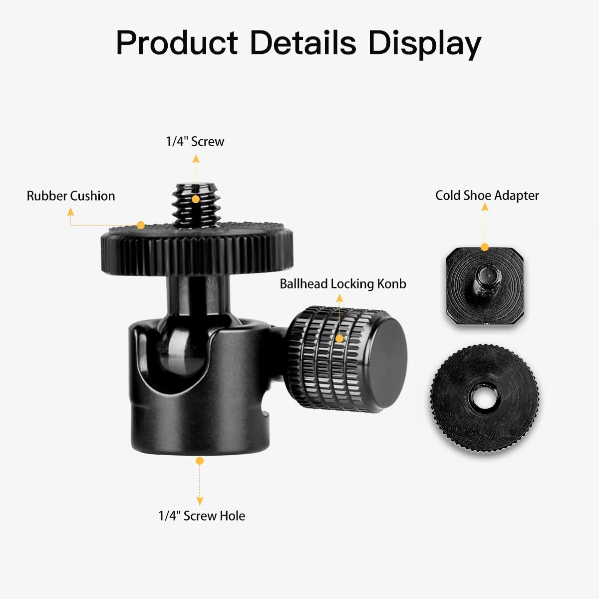 koolehaoda 1/4 Mini BallHead & Hot Shoe Mount Adapter for Camera Video Light Tripod Monopod (1/4 Ball Head)