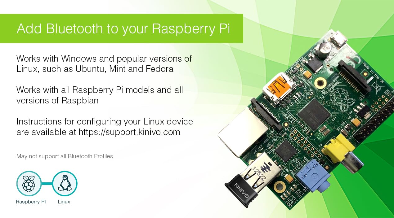 Kinivo USB Bluetooth Adapter for PC BTD400 (Bluetooth 4.0 Dongle Receiver, Low Energy) - Compatible with Windows 11/10/8.1/8, Raspberry Pi, Linux