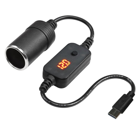 USB C Male to 12V Adapter, USB to Car Cigarette Lighter Socket Type-C to Cigarette Lighter Power Cable OutputConverter Cable Adjustable Voltage
