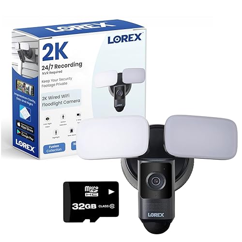 Lorex 2K Wi-Fi Floodlight Security Camera | Black | 32GB MicroSD Card Included | No Monthly Fee | Color Night Vision | Motion Detection | 2-Way Talk |