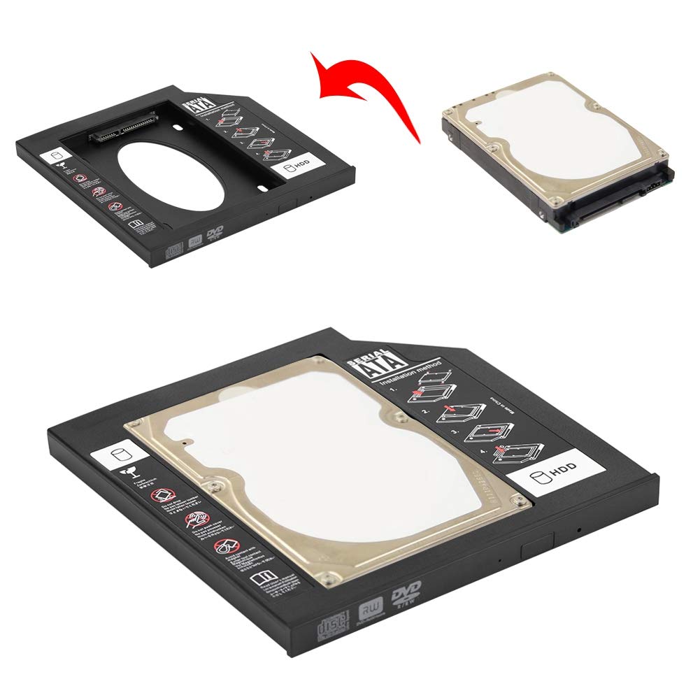 Wendry 2.5" SSD Hard Drive Adapter with Bezel, SATA SSD Enclosure Hard Disk Drive Bay Optical DVD Adapter for Laptop(12.7mm)