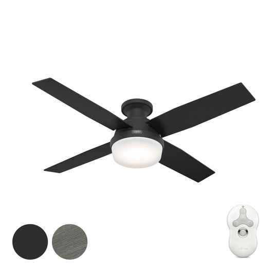 Hunter Fan 52 Inch Low Profile Matte Black Finish Indoor Ceiling Fan With LED Light Kit and Remote Control (Renewed)