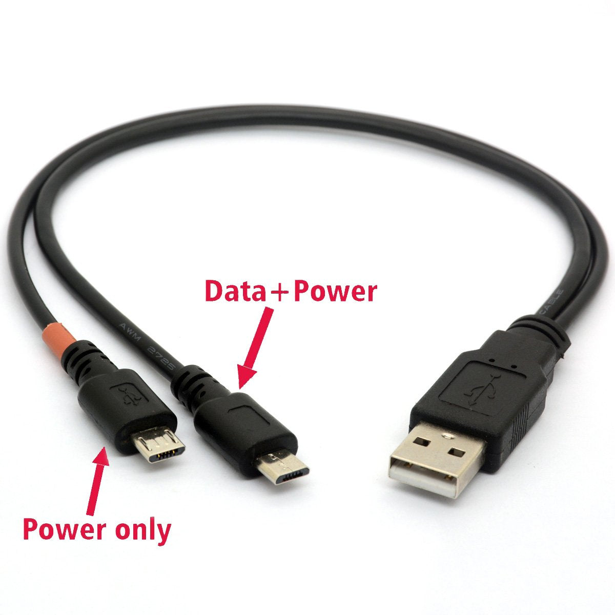 Micro USB Cable Y Splitter USB 2.0 A to Dual Micro B Power Enhancer Hub Adapter 1 Male to 2 Male Android Extension Code Syncing and Charging Two