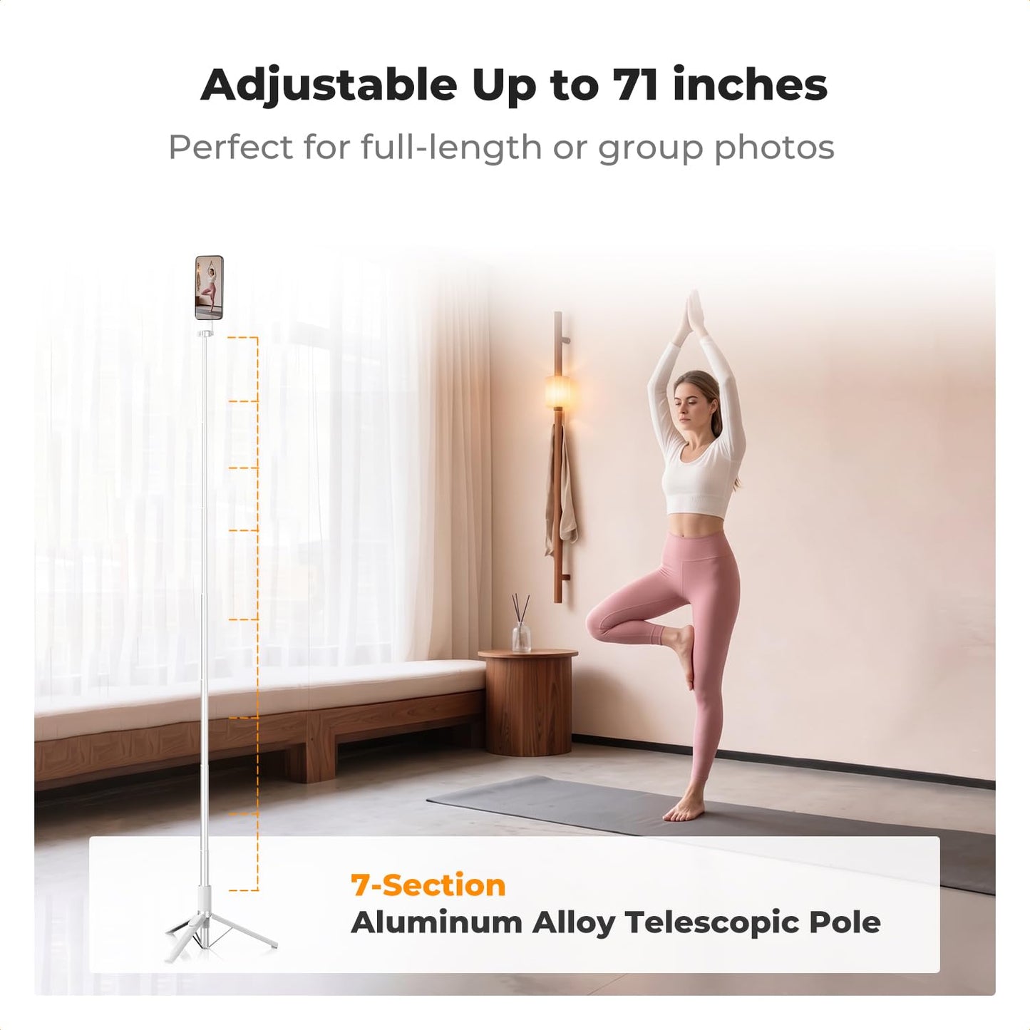 K&F CONCEPT Lightweight 71 inch Mag-Safe Selfie Stick Tripod, Portable Extendable Phone Stand with Bluetooth Remote, 3-Axis Adjustment Aluminium Vlog