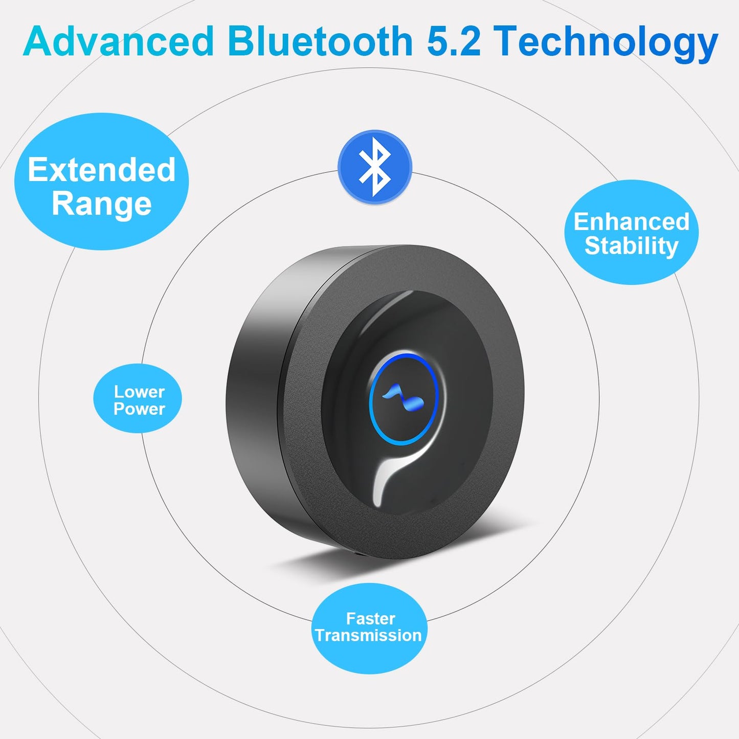 Bluetooth 5.2 Receiver for Home Stereo, RCA & 3.5mm AUX Out Put, Wireless Audio Adapter for Stereo Receiver&Amplifier, Low Latency HiFi Music