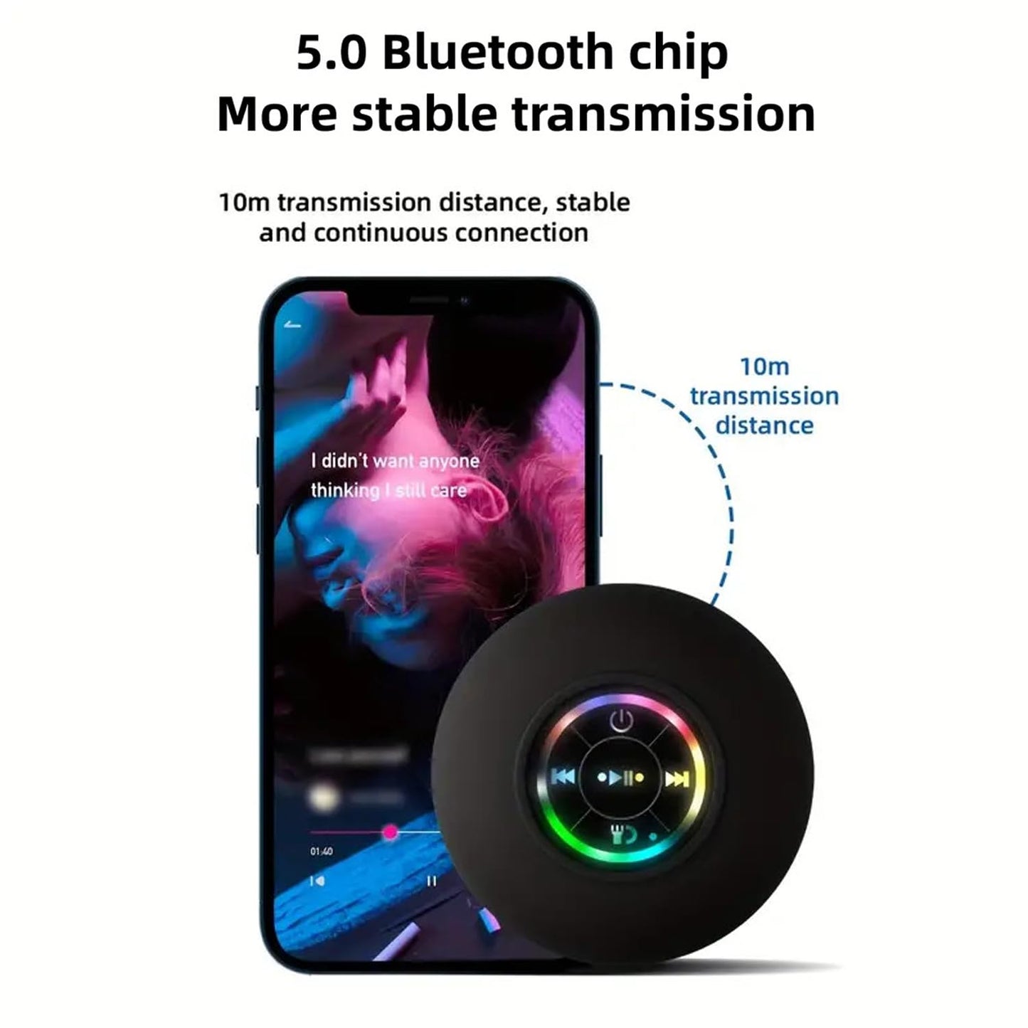 Bluetooth Shower Speaker, Portable Bluetooth Speaker 360 HD Surround Sound, Waterproof Wireless Speaker with Suction Cup, Colorful LED Lights