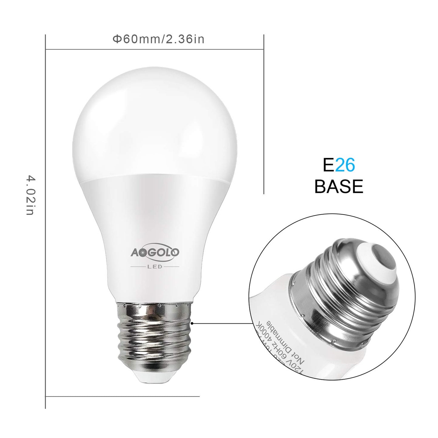 AOGOLO A19 5.5Watt, 4200K 6 Pcs 40 Watt Equivalent, LED Light Bulb, 500LM, E26 Base, Non Dimmable, 220 Degree Beam Angle,General Lighting