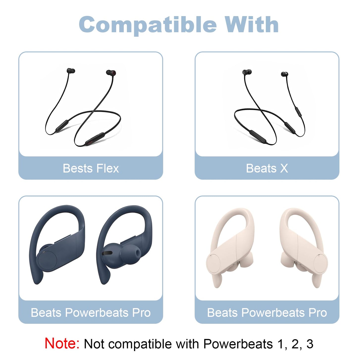 Replacement Eartips Silicone Earbuds Buds Set Compatible with Beats Powerbeats Pro, Beat X, Beat Flex, Urbeats, Beat Tour Earphones, NOT Compatible…