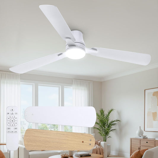 Vemaller 52" Ceiling Fans with Lights and Remote: 90% Less Assembly Time with Light Pre-Installed & Snap-in Blades, Reversible, 3CCT, Modern Low
