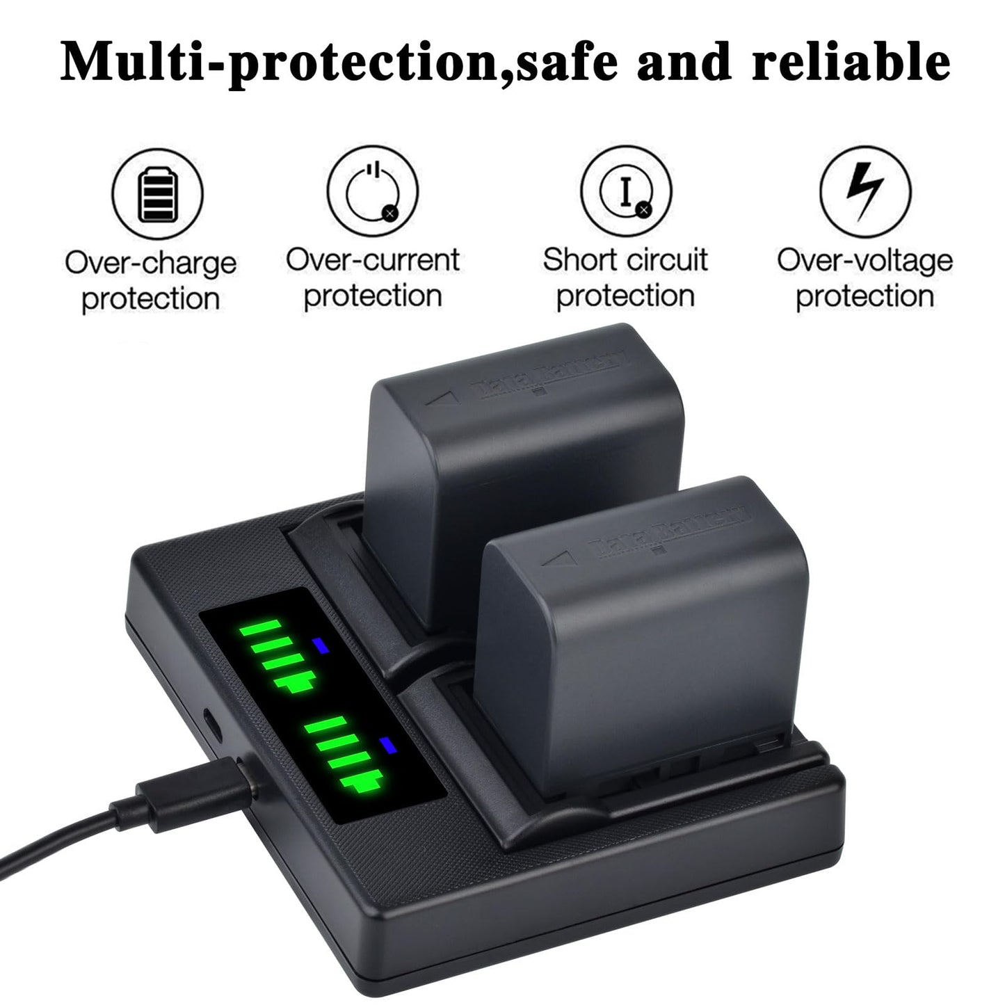 Batmax 2Pcs 3000mAh BN-VF823 Battery + Quick LED USB Charger with Type C Port for JVC BN-VF823 BN-VF823U Everio GZ-MG130 148 150 155 175 255 2GZ-HD7