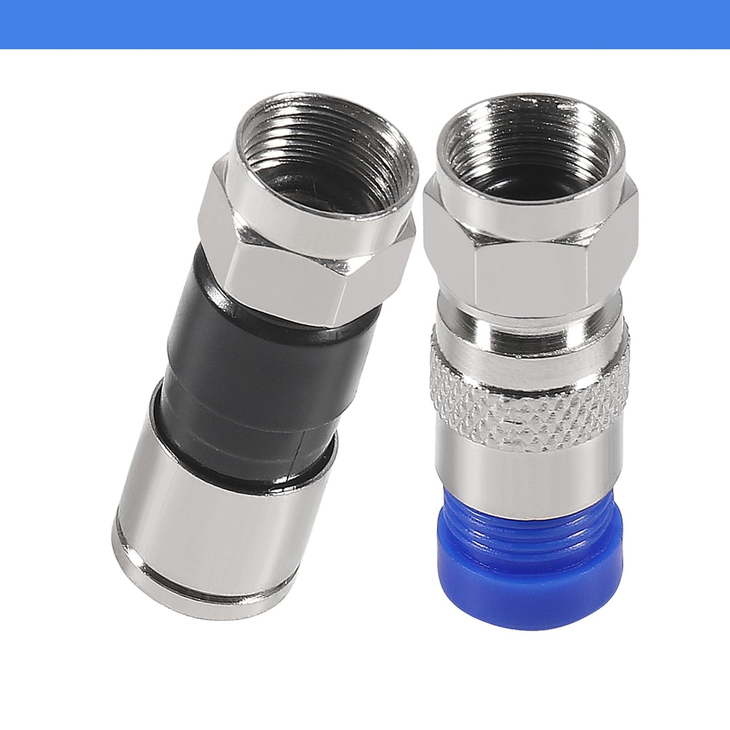 20pcs RG6 Compression Connector Coaxial Cable Connectors Straight Antenna Coax Adapter(Black+Blue)