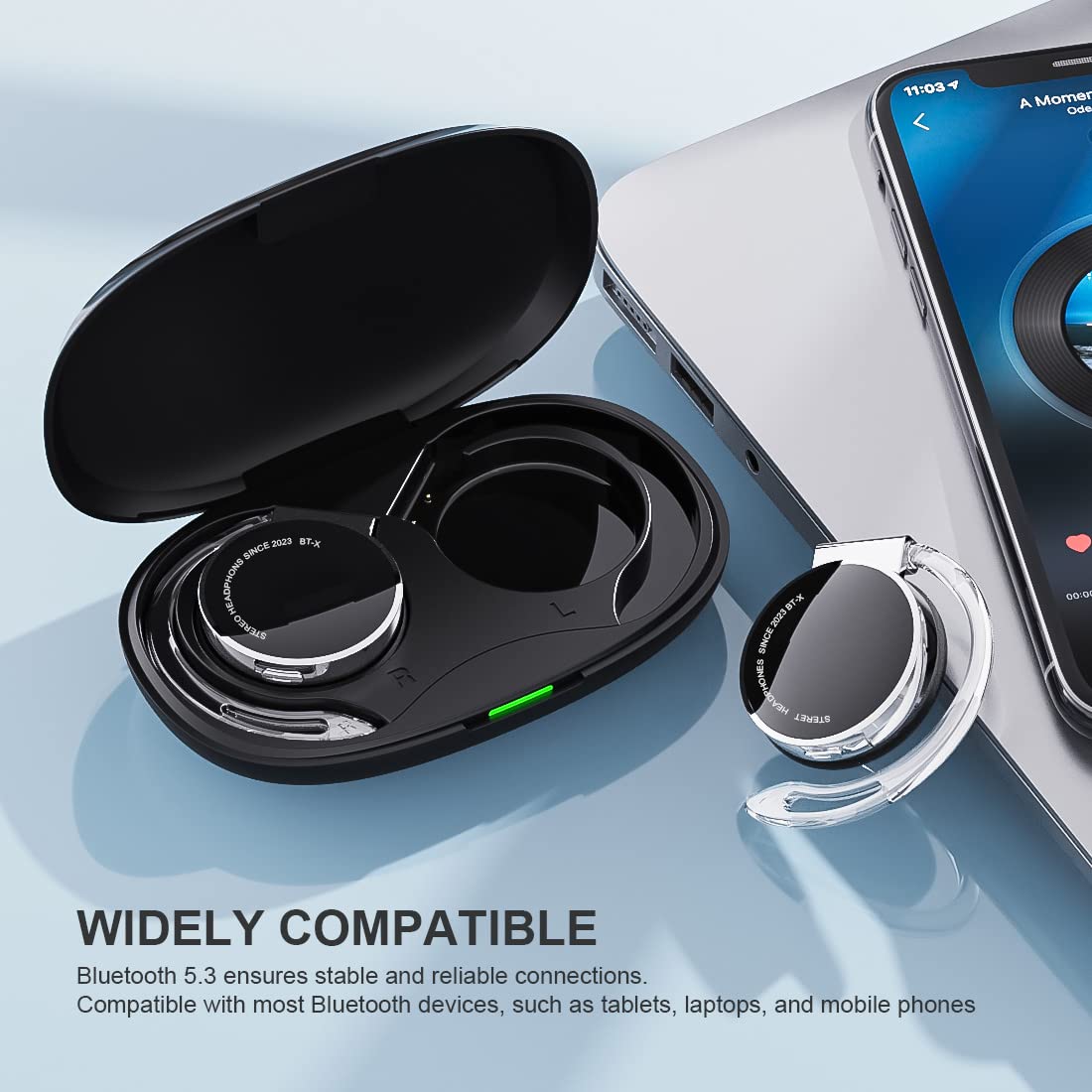 Wireless Bluetooth 5.3 Open Ear Headphones - Over-Ear Earbuds, Clip On Earphones for Work, Walking (Black)