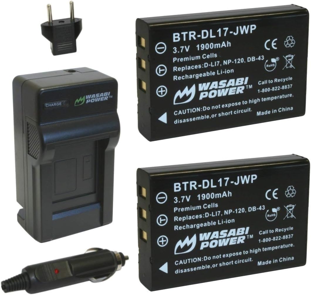 Wasabi Power Battery (2-Pack) and Charger for Toshiba PX1657, PA3791U and Toshiba Camileo H30, H31, X100