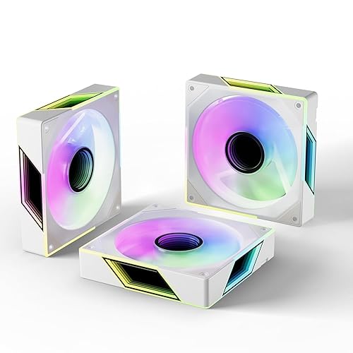 FexaDon Tek 120mm ARGB Computer Case Fan, 4 Pin PWM, Silent Computer Cooler with Infinity Mirror 1550RPM (3 Pack, White,120mm)